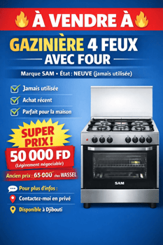Gazinière SAM 4 feux avec four, état neuf, à Wassel