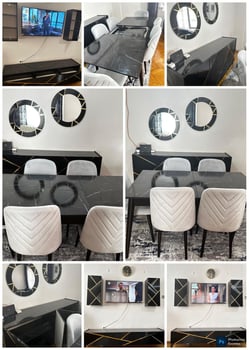 Ensemble salle à manger complète avec 6 chaises et meubles assortis en excellent état