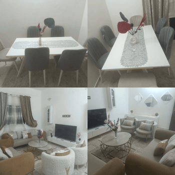 Salon, meuble TV, table à manger, buffet et table basse