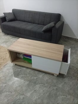 Table basse blanche et beige avec tiroir et niche - Très bon état