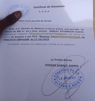 Terrain 500m² avec titre de donation à Arta (Barkhat Gourad)