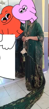 Robe de mariée verte avec châle et dhill, portée une seule fois