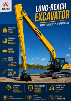 Excavatrice longue portée SANY SY215C LR – 28,6 T