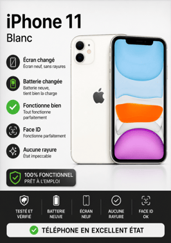 iPhone 11 en excellent état, batterie et écran neufs