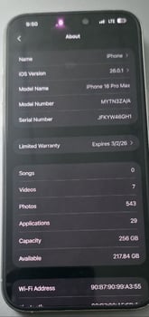 iPhone 16 Pro Max 256 Go batterie 100% comme neuf