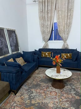 Salon moderne turc chic avec table basse et cadres assortis