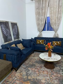 Salon moderne turc chic avec table basse et cadres assortis