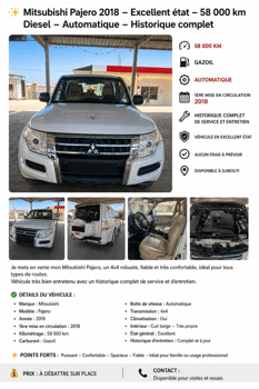 Mitsubishi Pajero 2018 diesel boîte automatique bien entretenu