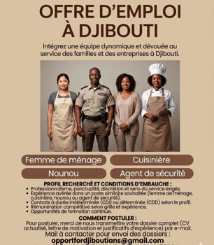Offres d\'emploi à Djibouti : ménage, nounous, sécurité