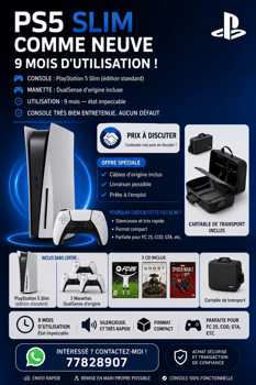 Console PS5 Slim avec 3 manettes et jeux inclus comme neuve