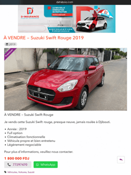 Suzuki Swift 2019 Rouge, full options, excellent état