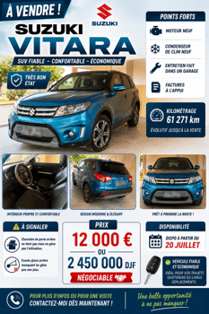 Suzuki Vitara 2019, moteur neuf, bon état général