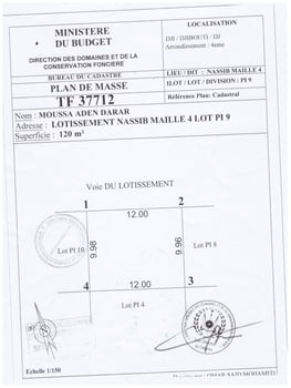 Terrain 120 m² avec titre foncier à Cite Nassib