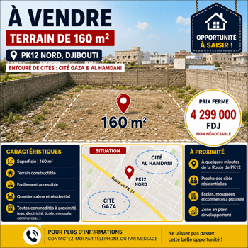 Terrain 160 m² à PK12 Nord