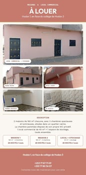 2 maisons de 180 m² et local commercial à Hodan 1