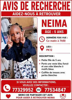 Avis de recherche – Enfant disparue à PK12