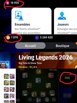 Compte eFootball Mobile avec points et force collective élevée