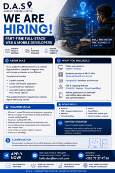 Part-Time Full-Stack Web & Mobile Developers (2 Positions) D.A.S (Djibouti Address System)