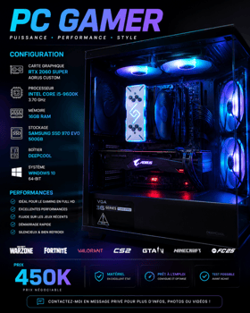 PC Gamer AORUS RTX 2060 Super i5-9600K 16 Go RAM SSD 500 Go