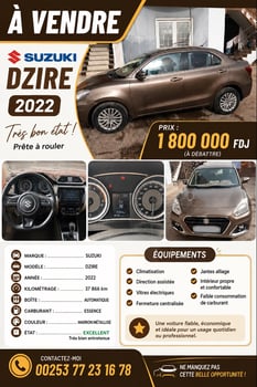 Suzuki Dzire 2022, économique, climatisation, bon état