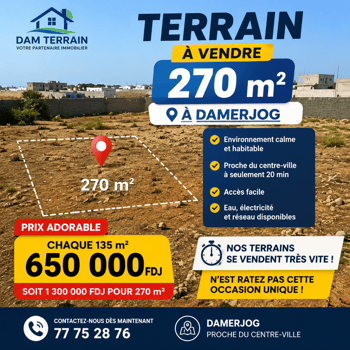 Terrain à Damerjog, emplacement stratégique proche centre-ville