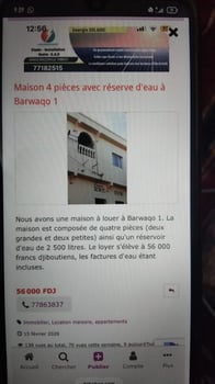 Maison 4 pièces avec réservoir d\'eau à Barwaqo 1