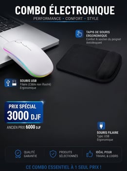 Combo souris USB et tapis ergonomique confort optimal