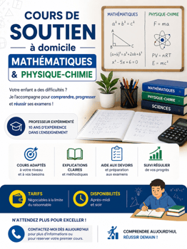 Cours de soutien en maths et physique-chimie à domicile