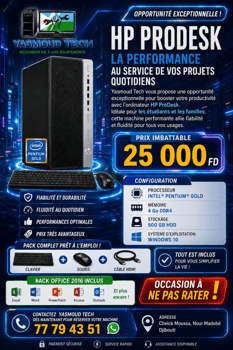 HP ProDesk Pentium Gold avec 4 Go RAM et 1 To HDD complet