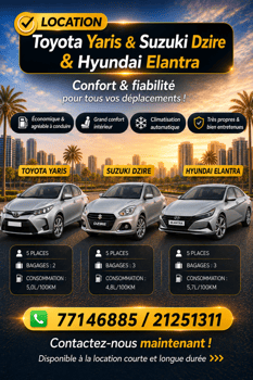 Location de Toyota Yaris et Suzuki Dzire