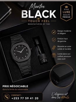 Montre Tomi noire matte avec bracelet métallique ajustable