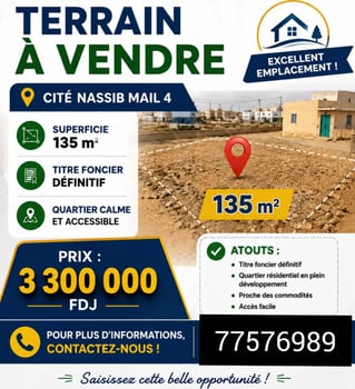 Terrain 135 m² avec titre foncier à Nassib Mail 4