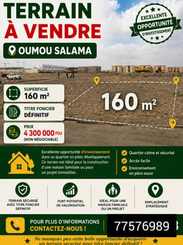 Terrain 160 m² avec titre foncier à Oumou Salama
