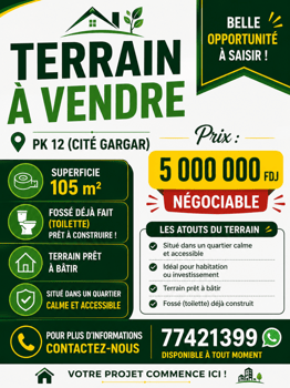 Terrain 105 m² à PK12 Cité Gargar, prêt à construire