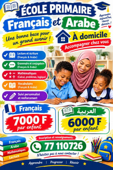 Cours de soutien primaire à domicile en français et arabe
