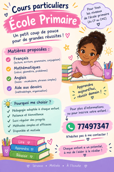 Cours de soutien scolaire primaire, aide personnalisée