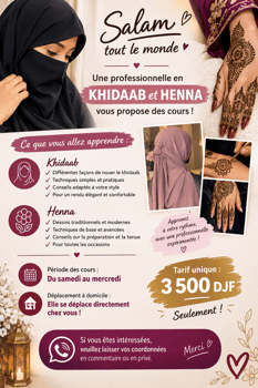 Cours professionnels de khidaab et henné à domicile