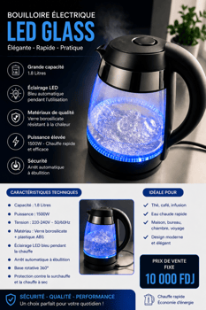 Bouilloire électrique moderne avec éclairage LED bleu