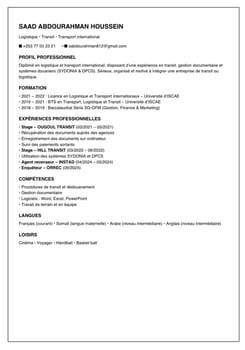 Candidature Licence Logistique Transport International et Marketing