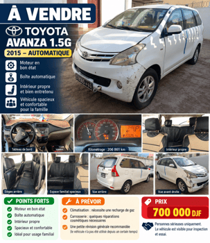 Toyota Avanza 1.5G 2015, automatique, spacieux familial