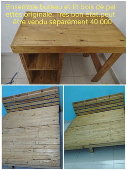 Ensemble chambre lit 2 places et bureau en bois de palette