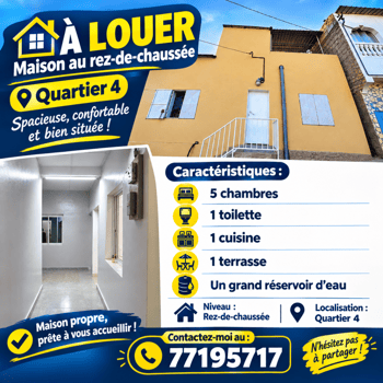 Maison 5 chambres rez-de-chaussée avec terrasse Quartier 4