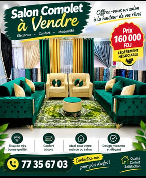 Salon complet design moderne vert et doré confortable