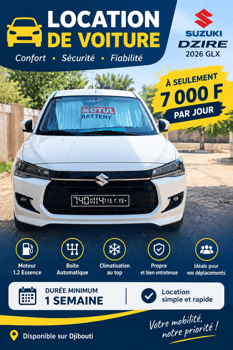 Location Suzuki Dzire GLX 2026 essence automatique