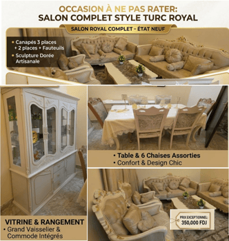 Salon royal turc complet beige doré en état quasi-neuf