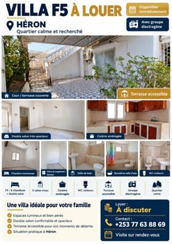 Villa F5 spacieuse avec terrasse et groupe électrogène Héron