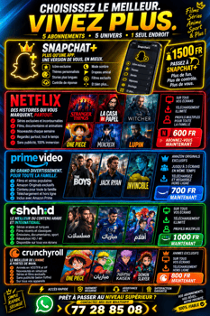 Abonnements streaming Netflix, Prime Video, Crunchyroll à Djibouti