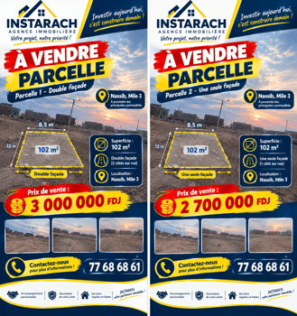 Deux terrains à Nassib Maille 3, une parcelle a 102m2 à double façade et une autre 102m2 à une seule façade