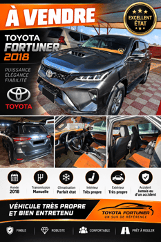 Toyota Fortuner 2018, manuelle, excellent état