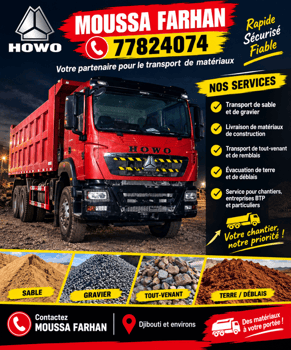 Camion-benne HOWO pour transport matériaux de construction
